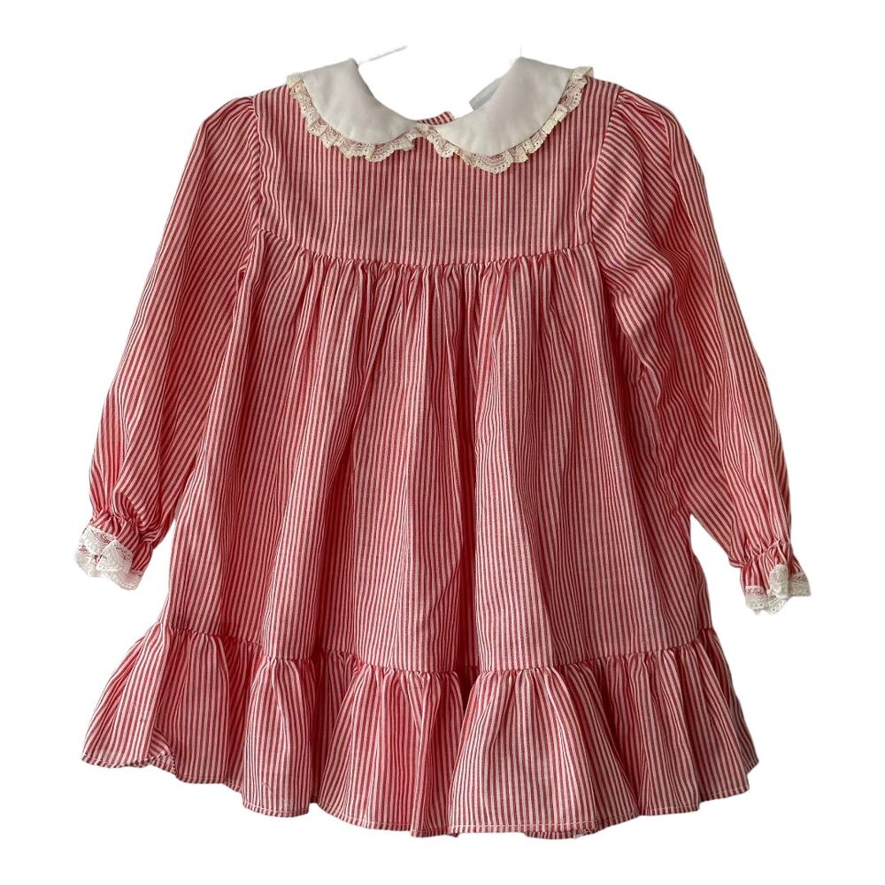 Vintage Bryan  Red & White Stripe Lace Trim Dress  Size 18 months